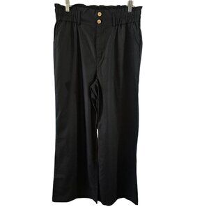 YOETAUN LINEN BLEND PANTS WIDE LEG BLACK SIZE XL HIGH WAIST PALAZZO NWOT